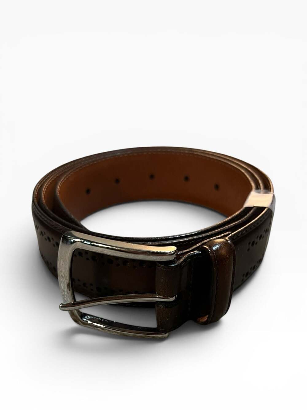 Allen Edmonds Brown Leather Brogue Belt Size 38
